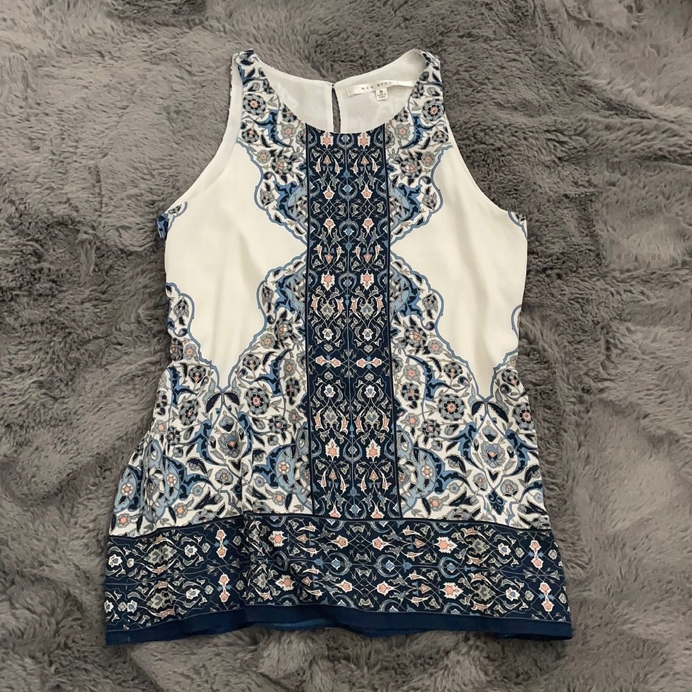 Max Studio Blue and White Floral Design Blouse